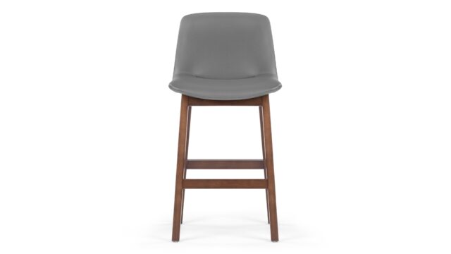 The LeBlanc – Glacier Gray Vegan Leather and Walnut, Counter Stool