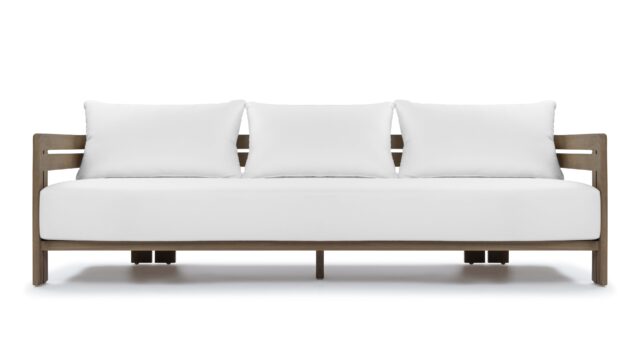 The Lusso – Weathered Teak with White Cushions, Three Seater Sofa