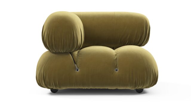 The Bellini – Olive Gold Velvet, Left Corner