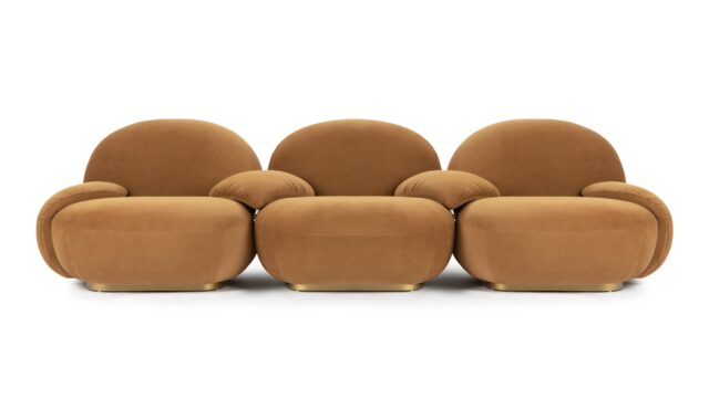 The Pacha – Caramel Plush Velvet, Three Seater Sofa