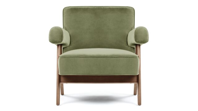 The Jeanneret Lounge Chair – Olive Green Velvet