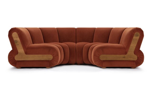 The River – Russet Plush Velvet, Crescent Sectional