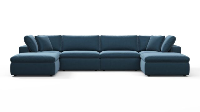 The Sky – Prussian Blue Luxe Velvet, Sectional (Double Chaise)