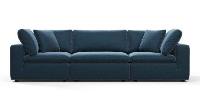 The Sky – Prussian Blue Luxe Velvet, Three Seater