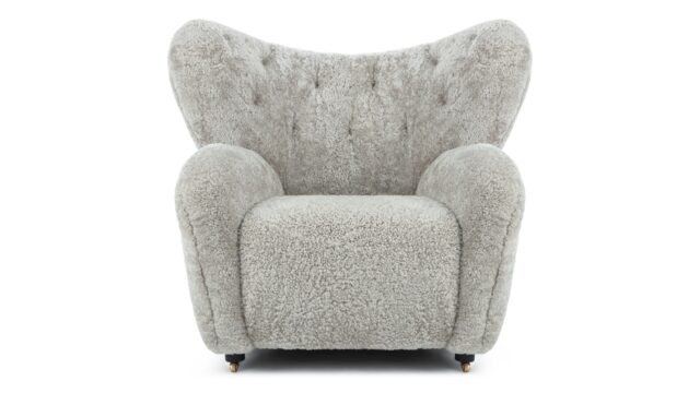 The Tired Man – Soft Gray Luxe Sheepskin, Lounge Chair