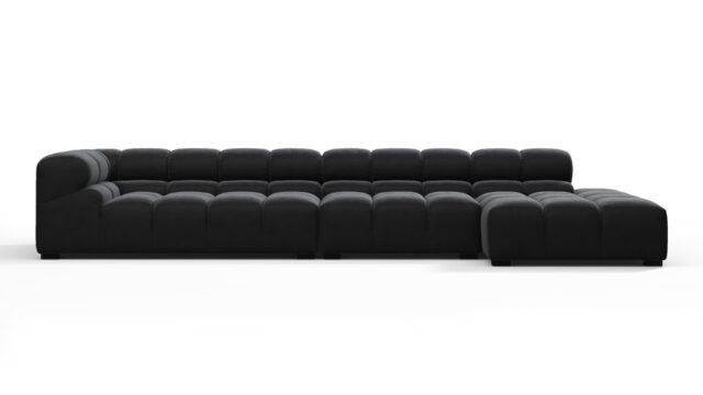 The Tufty – Black Velvet, Sectional Large Chaise (Right)