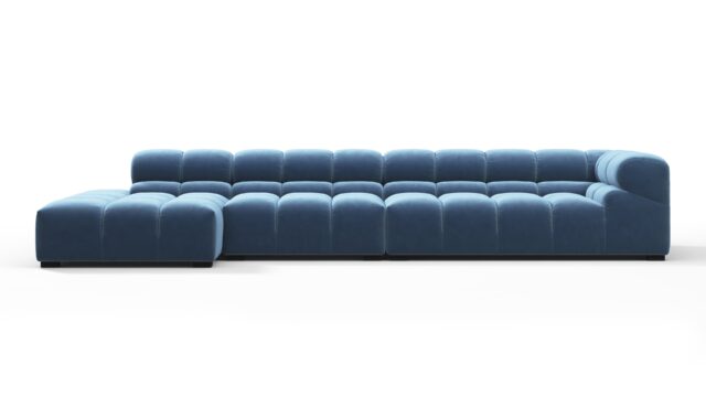 The Tufty – Aegean Blue Velvet, Sectional Large Chaise (Left)