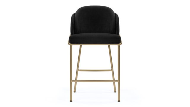 The Aben – Black Velvet with Brass Legs, Counter Stool