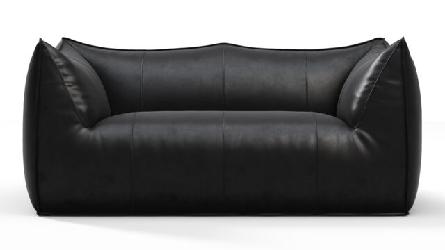 The Bambole – Midnight Black Premium Leather, Two Seater Sofa