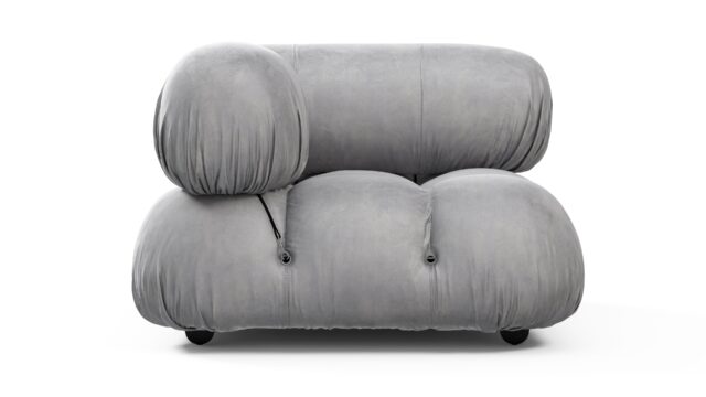 The Bellini – Light Gray Velvet, Left Corner