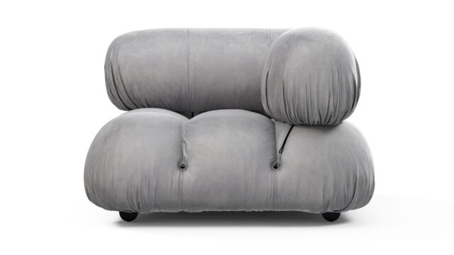 The Bellini – Light Gray Velvet, Right Corner