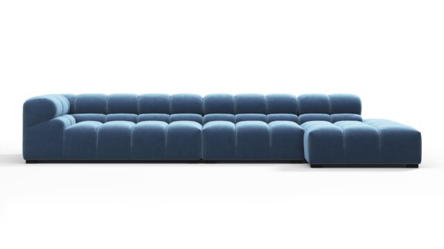 The Tufty – Aegean Blue Velvet, Sectional Large Chaise (Right)