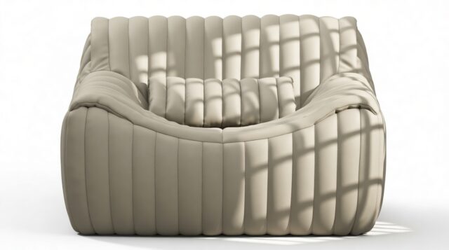 The Sandra – Beige Gray Vegan Leather, Lounge Chair