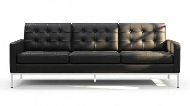 The Florence – Vintage Black Vegan Leather, Three Seater