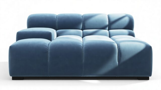 The Tufty – Aegean Blue Velvet, Deep Large Armrest (Left)