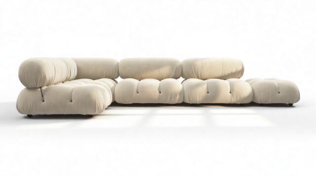 The Bellini – Eggshell Vegan Suede, Sectional (Left Corner)