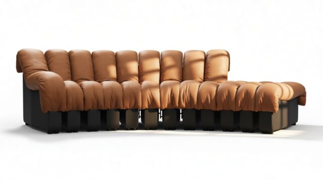 The DS 600 – Vintage Tan and Black Vegan Leather, Small Open End Sofa, Right
