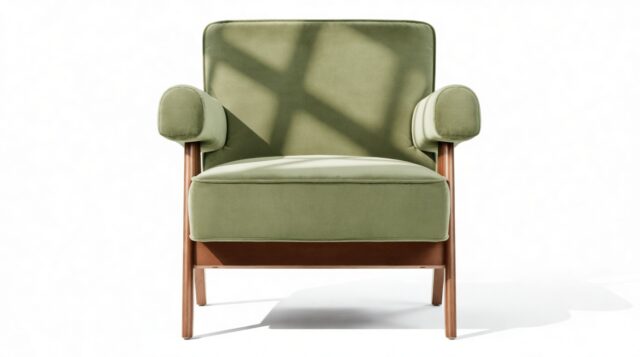The Jeanneret Lounge Chair – Olive Green Velvet