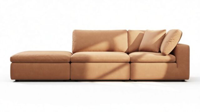 The Ciel – Tan Vegan Leather, Open End Sofa (Left)