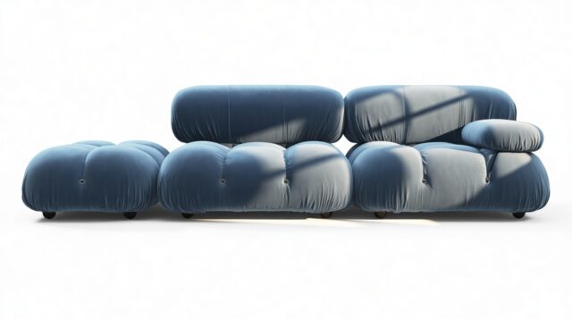 The Bellini – Aegean Blue Velvet, Open End Sofa (Left)