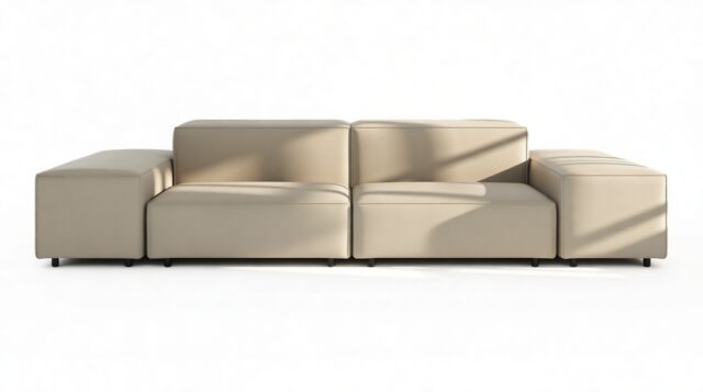 The Extrasoft – Beige Gray Vegan Leather, Two Seater Sofa