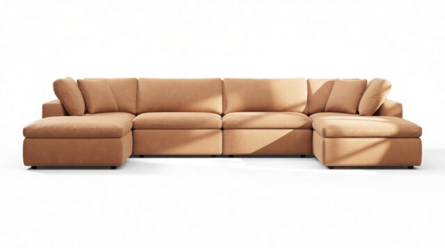 The Ciel – Tan Vegan Leather, Sectional (Double Chaise)