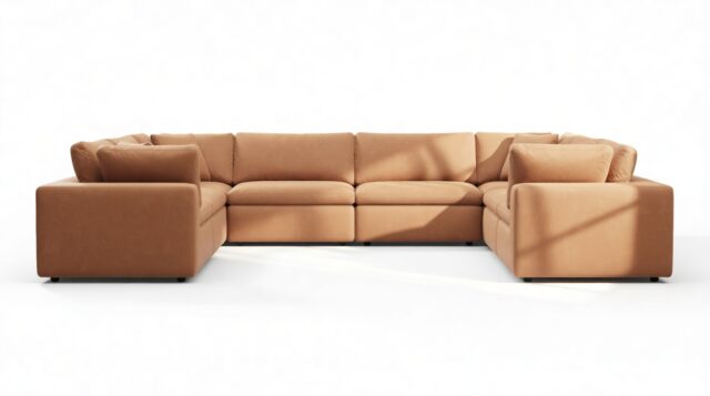 The Ciel – Tan Vegan Leather, Sectional (Eight Seater)