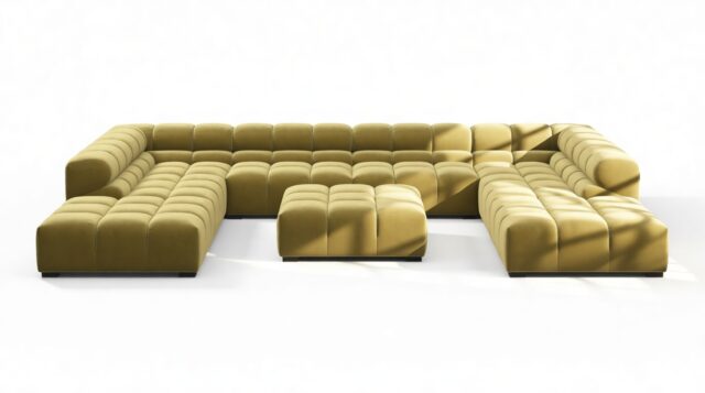 The Tufty – Olive Gold Velvet, U Shape – Sectional