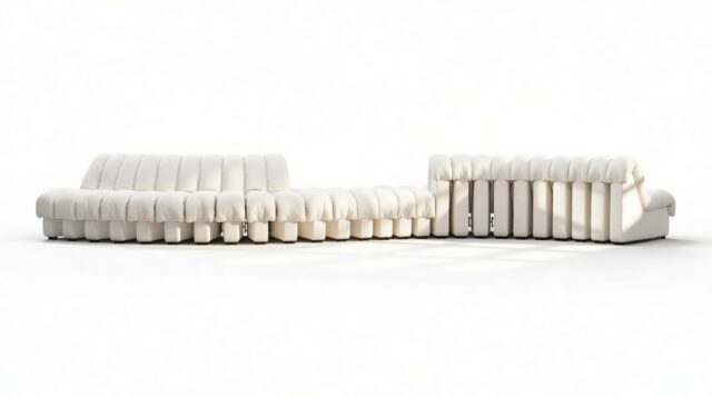 The DS 600 – White Boucle, Double Sided Curved Sectional