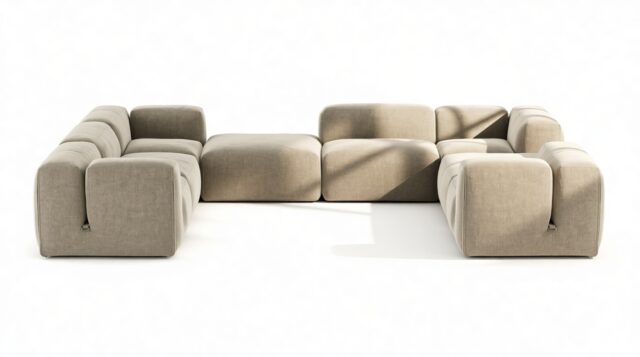 The Le Mura – Beige Gray Chenille, Eight Seater (Left)