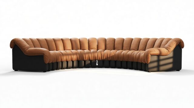 The DS 600 – Vintage Tan and Black Vegan Leather, Large Sectional, U Shape