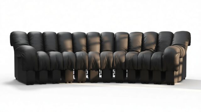 The DS 600 – Black Vegan Leather, Three Seater Sofa