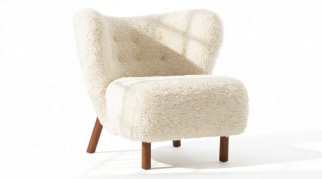 The Petra – White Long Hair Sherpa, Lounge Chair