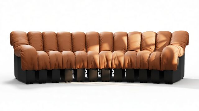 The DS 600 – Vintage Tan and Black Vegan Leather, Three Seater Sofa