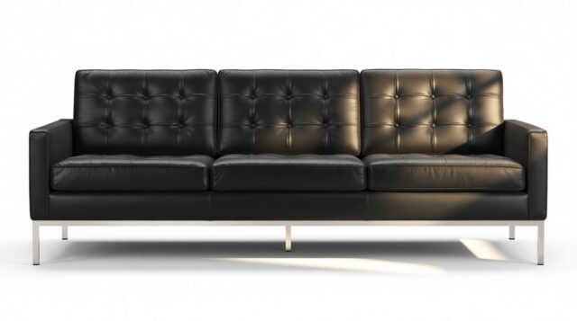 The Florence – Midnight Black Premium Leather, Three Seater