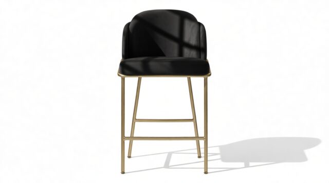 The Baruch – Black Velvet with Brass Legs, Counter Stool