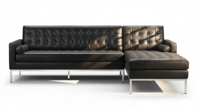 The Florence – Midnight Black Premium Leather, Three Seater Sofa