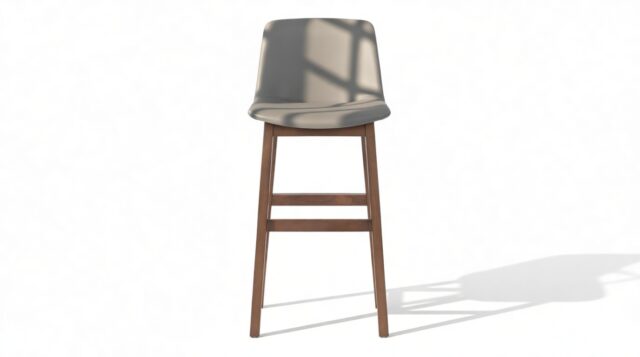 The Clair – Glacier Gray Vegan Leather and Walnut, Bar Stool