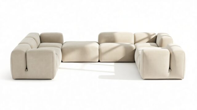 The Le Mura – Eggshell Vegan Suede, Eight Seater (Left)