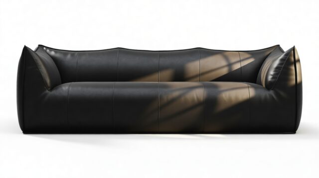 The Bambole – Midnight Black Premium Leather, Three Seater Sofa