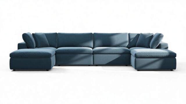 The Ciel – Prussian Blue Luxe Velvet, Sectional (Double Chaise)