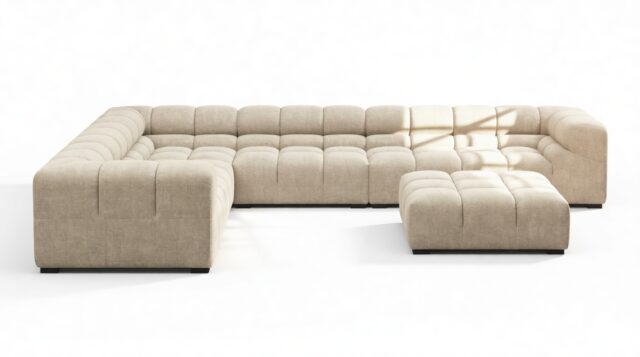 The Tufty – Beige Gray Chenille, Large Corner (Left) – Sectional