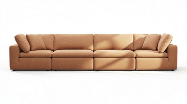The Ciel – Tan Vegan Leather, Four Seater Sofa