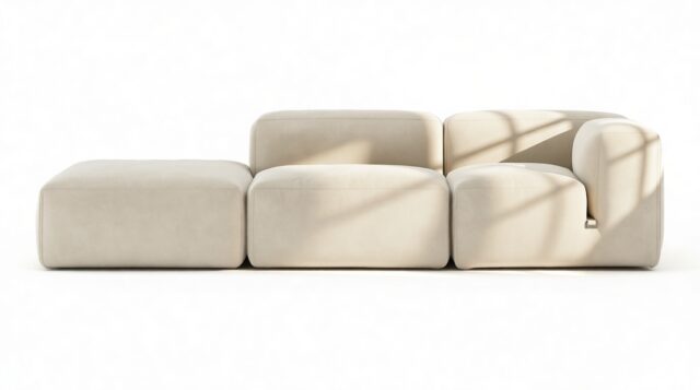The Le Mura – Eggshell Vegan Suede, Open End Sofa (Left)