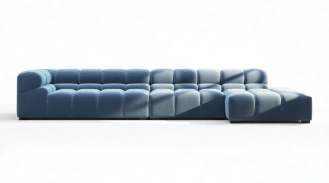 The Tufty – Aegean Blue Velvet, Sectional Large Chaise (Right)