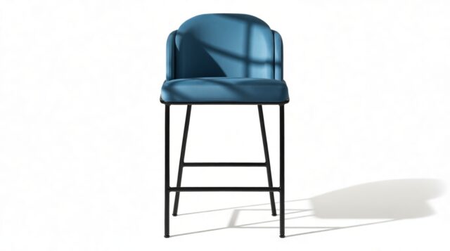 The Baruch – Aegean Blue Velvet with Black Legs, Counter Stool