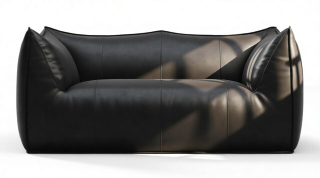 The Bambole – Midnight Black Premium Leather, Two Seater Sofa