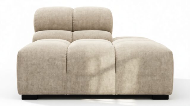 The Tufty – Beige Gray Chenille, End Armless (Right)