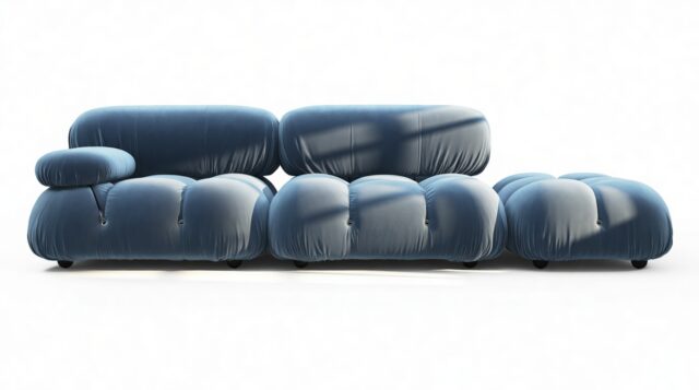 The Bellini – Aegean Blue Velvet, Open End Sofa (Right)