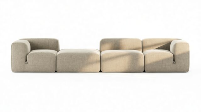 The Le Mura – Beige Gray Chenille, Four Seater (Left)